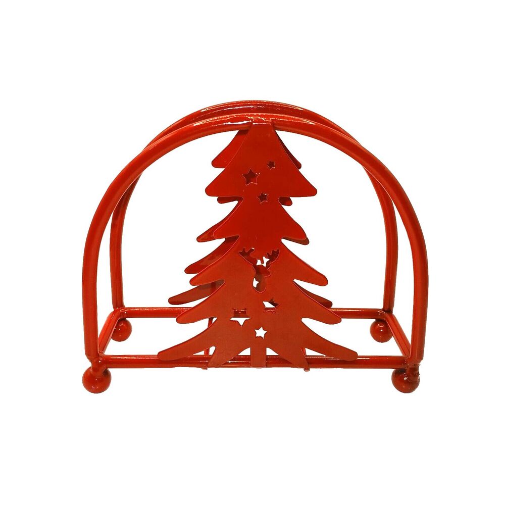 Christmas Tree Napkin Holder Red Enameled Metal Cypress Home? Pine Tree Stars